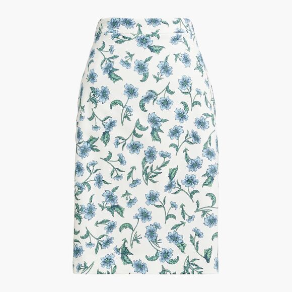 New J Crew Factory Womens Pencil Skirt Size 12 Floral Ivory Blue $79 - Picture 1 of 1